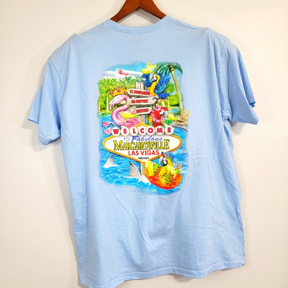 Jimmy Buffett's Margaritaville Light Blue Las Vegas Graphic Short Sleeve Tee - Picture 1 of 6